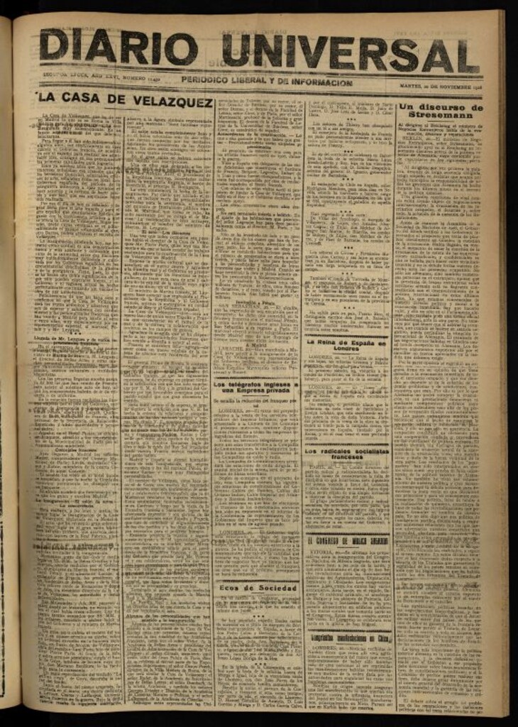 Miniatura de Diario Universal del 20 de noviembre de 1928