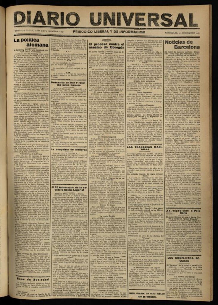 Miniatura de Diario Universal del 21 de noviembre de 1928