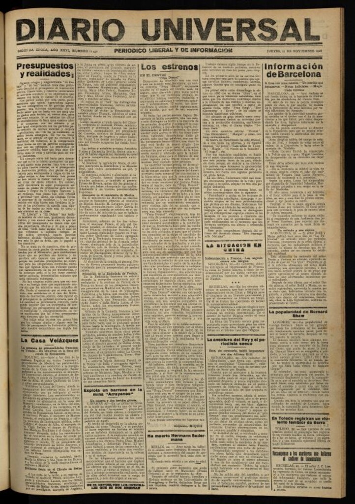 Miniatura de Diario Universal del 22 de noviembre de 1928