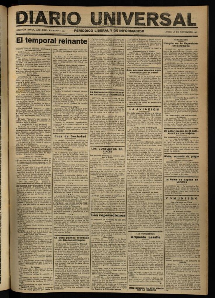 Miniatura de Diario Universal del 26 de noviembre de 1928