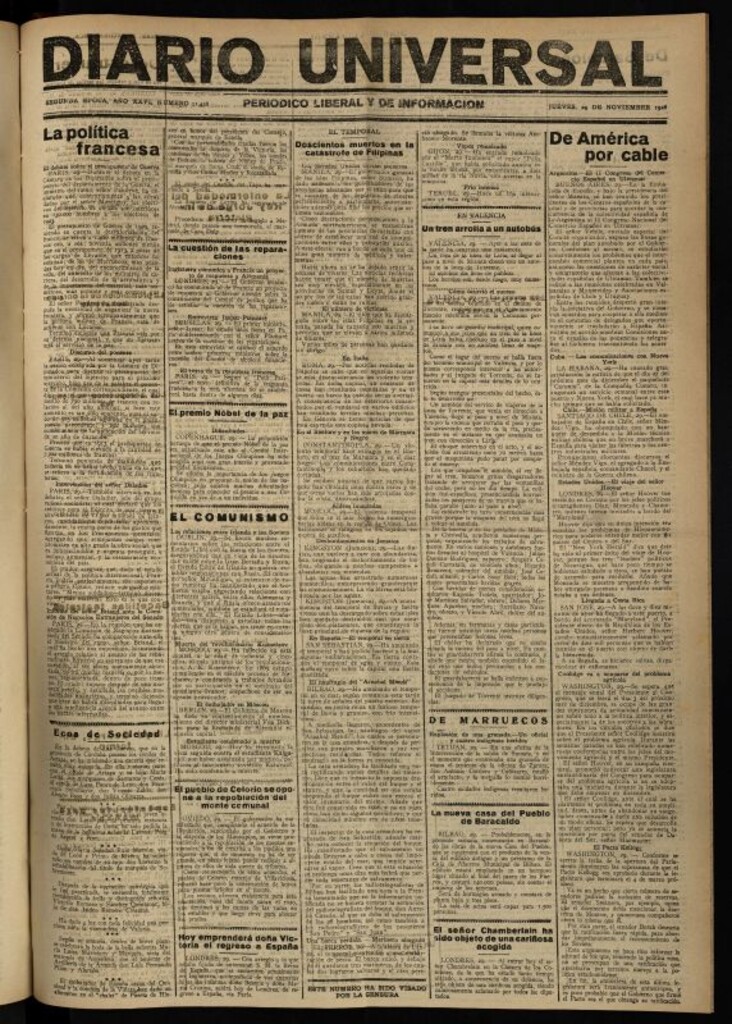 Miniatura de Diario Universal del 29 de noviembre de 1928