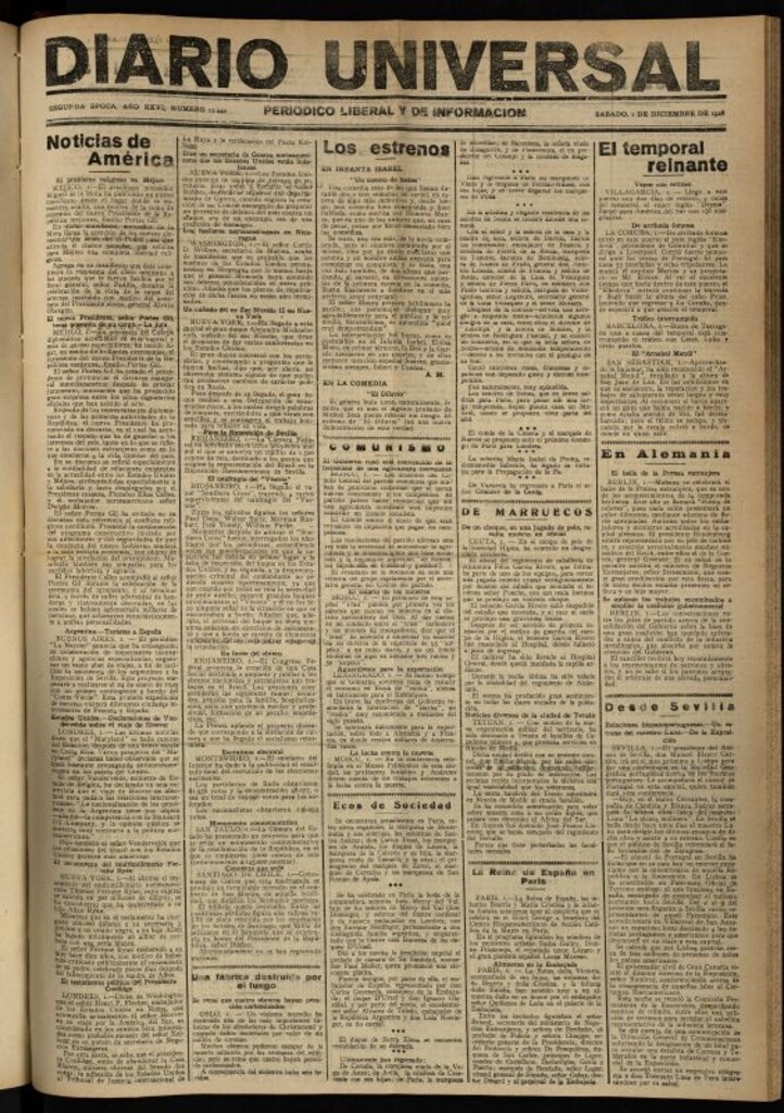 Miniatura de Diario Universal del 1 de diciembre de 1928