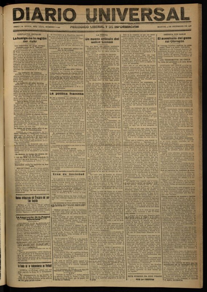 Miniatura de Diario Universal del 4 de diciembre de 1928