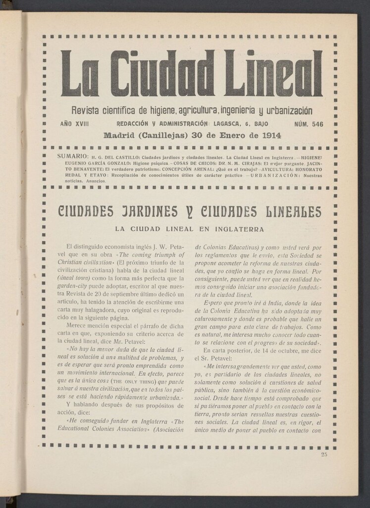 Miniatura de La Ciudad Lineal : órgano oficial de la Compañía Madrileña de Urbanización del 30 de enero de 1914
