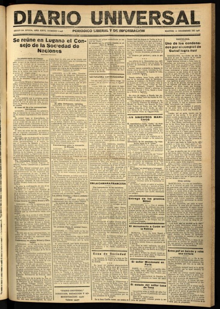 Miniatura de Diario Universal del 11 de diciembre de 1928