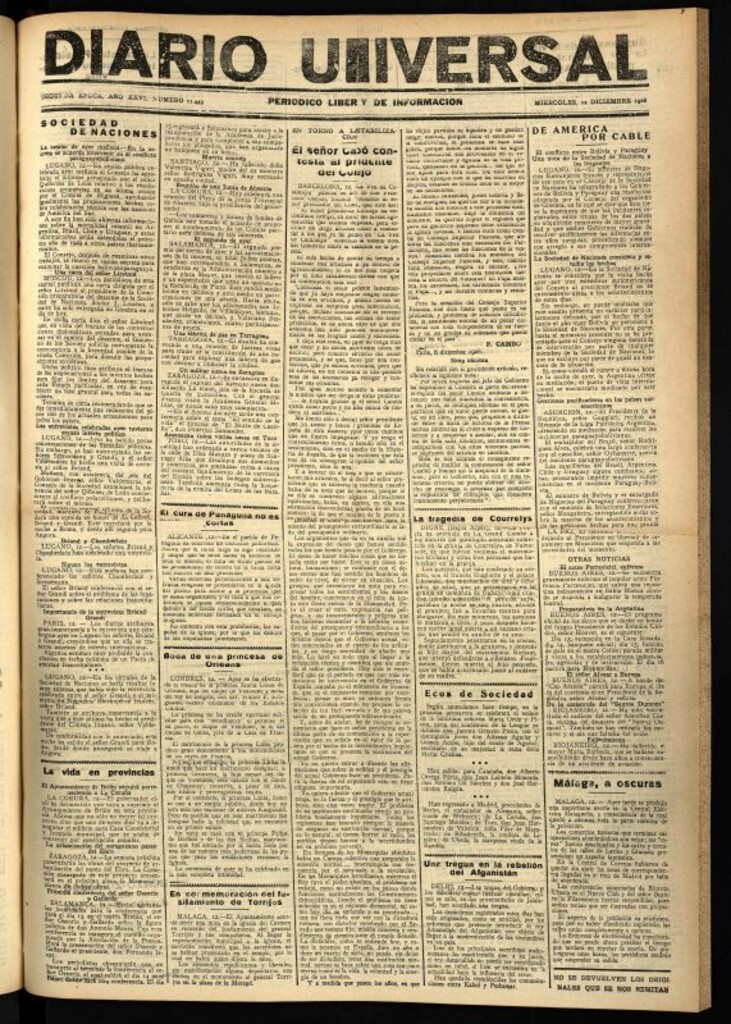 Miniatura de Diario Universal del 12 de diciembre de 1928