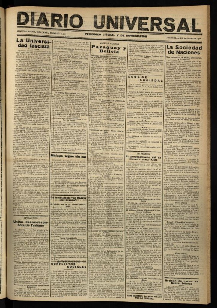 Miniatura de Diario Universal del 14 de diciembre de 1928