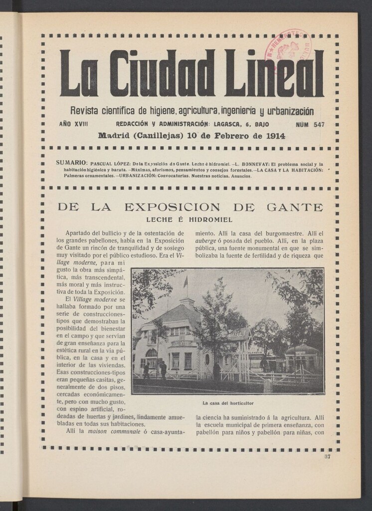 Miniatura de La Ciudad Lineal : órgano oficial de la Compañía Madrileña de Urbanización del 10 de febrero de 1914