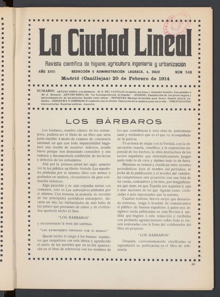 Miniatura de La Ciudad Lineal : órgano oficial de la Compañía Madrileña de Urbanización del 20 de febrero de 1914