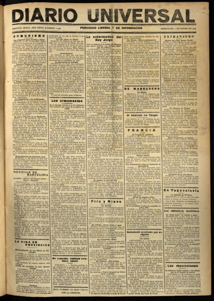 Miniatura de Diario Universal del 2 de enero de 1929