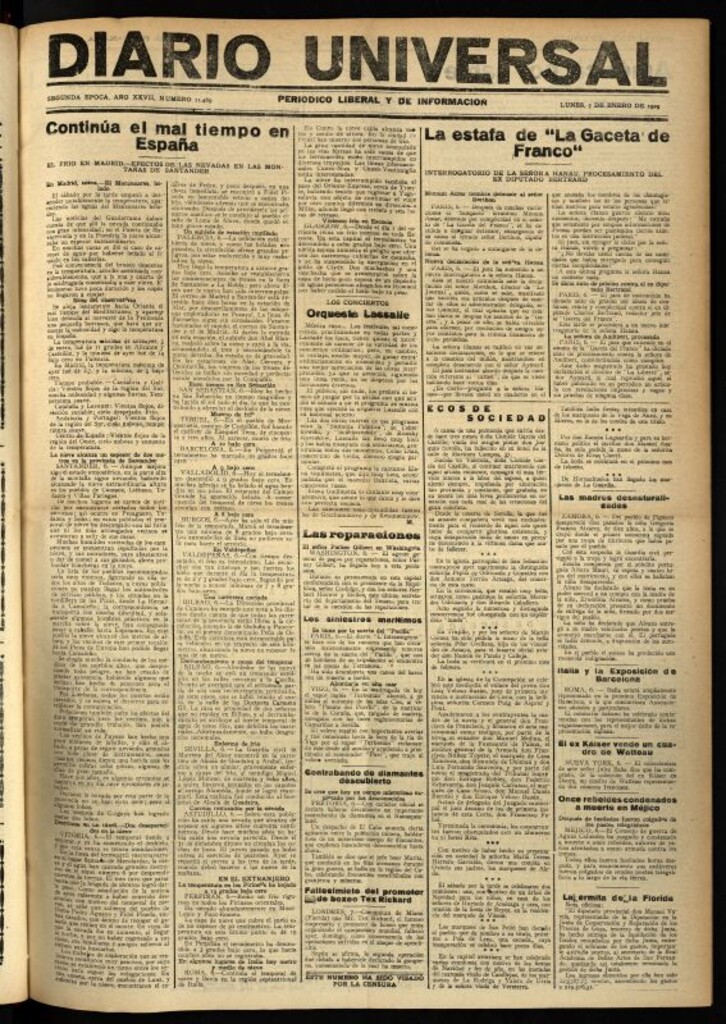 Miniatura de Diario Universal del 7 de enero de 1929