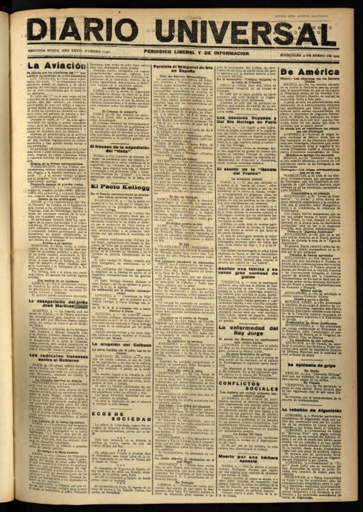 Miniatura de Diario Universal del 9 de enero de 1929
