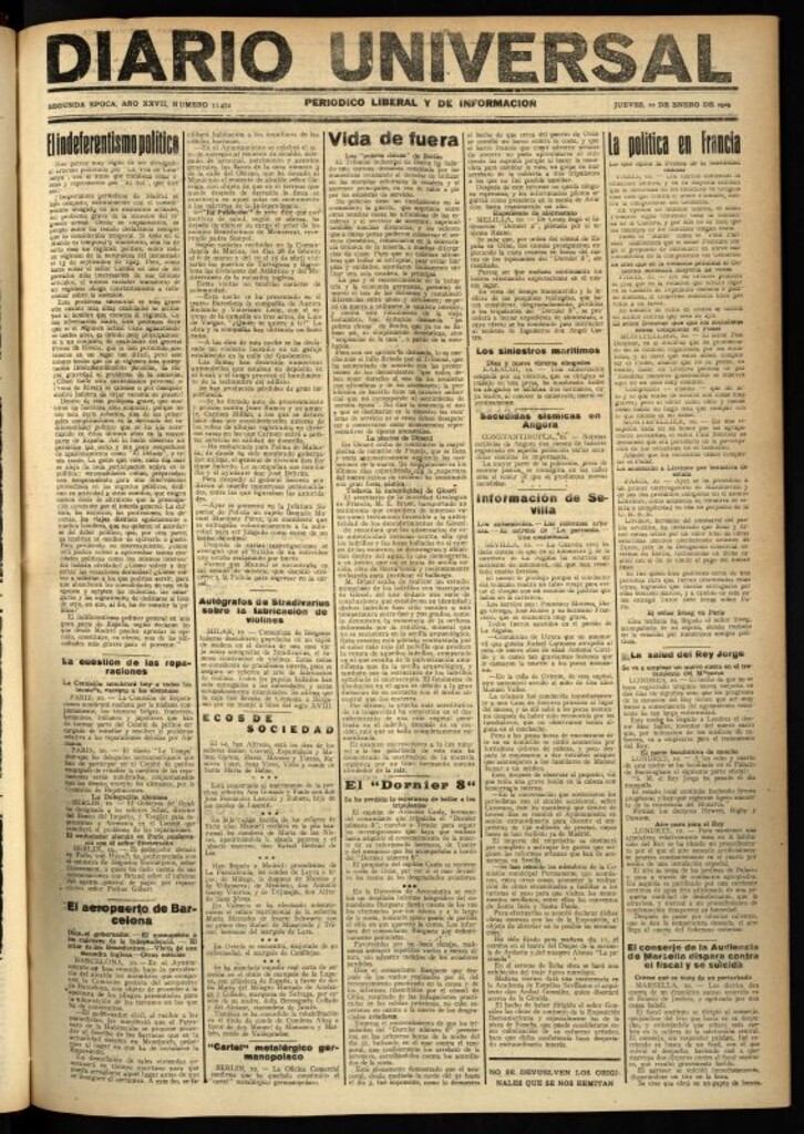 Miniatura de Diario Universal del 10 de enero de 1929