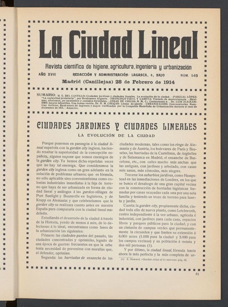 Miniatura de La Ciudad Lineal : órgano oficial de la Compañía Madrileña de Urbanización del 28 de febrero de 1914