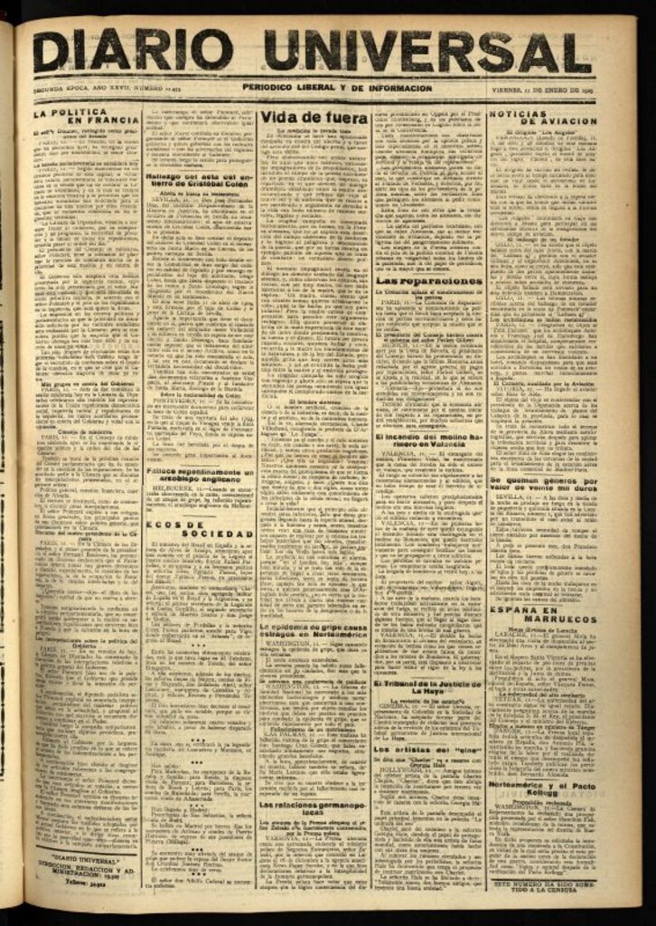 Miniatura de Diario Universal del 11 de enero de 1929