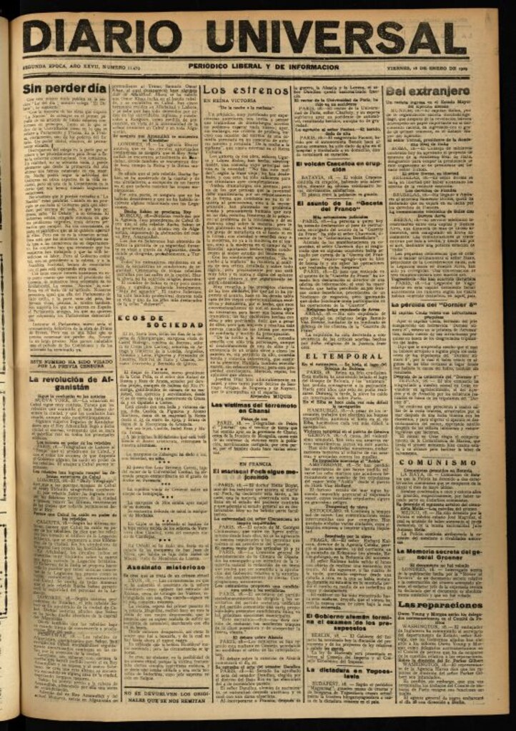 Miniatura de Diario Universal del 18 de enero de 1929