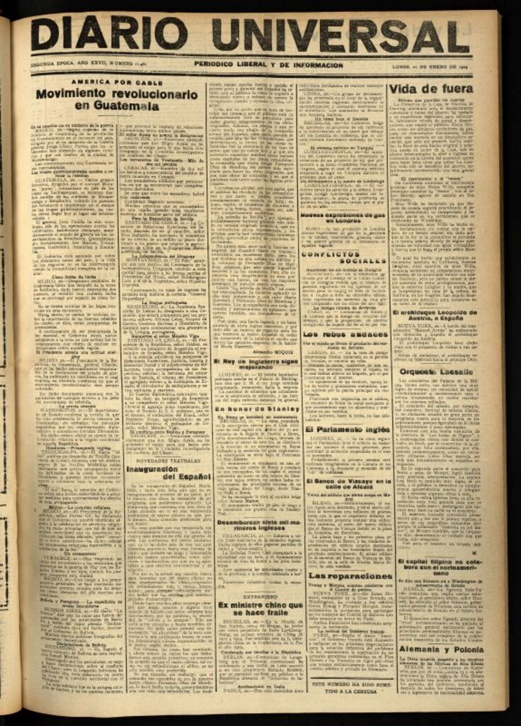 Miniatura de Diario Universal del 21 de enero de 1929