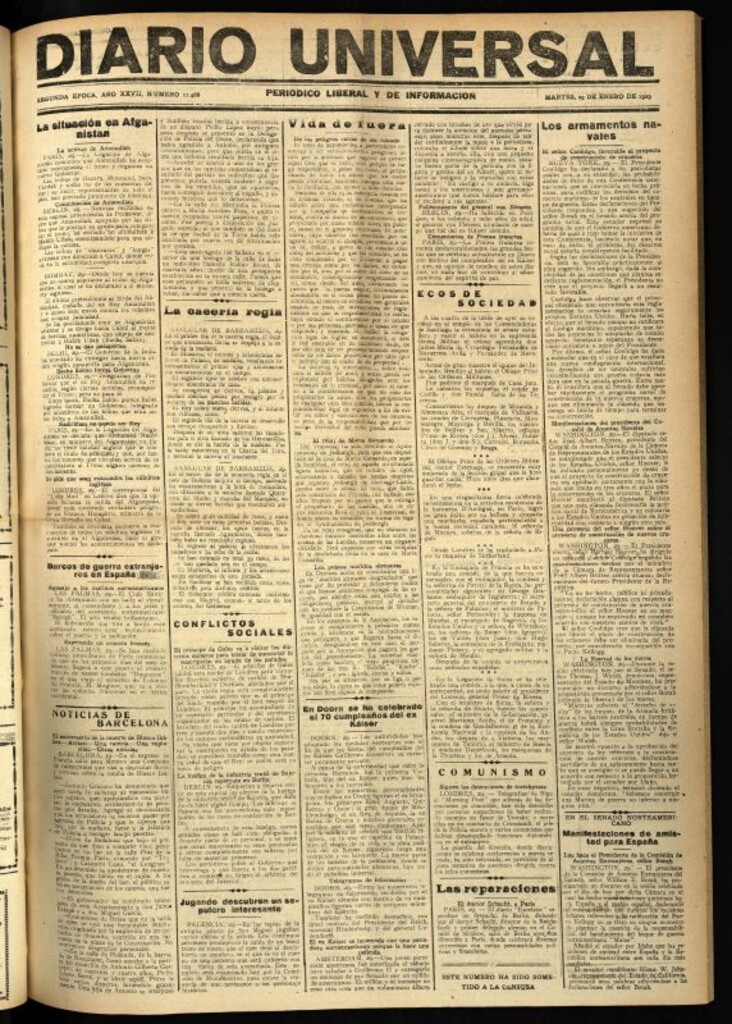 Miniatura de Diario Universal del 29 de enero de 1929