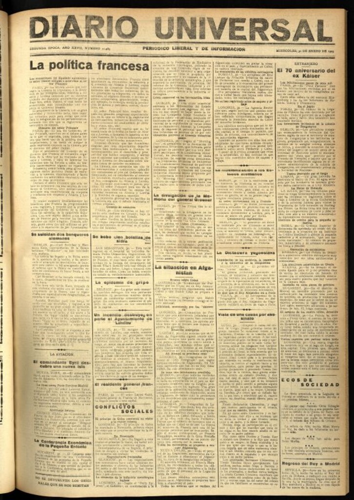 Miniatura de Diario Universal del 30 de enero de 1929