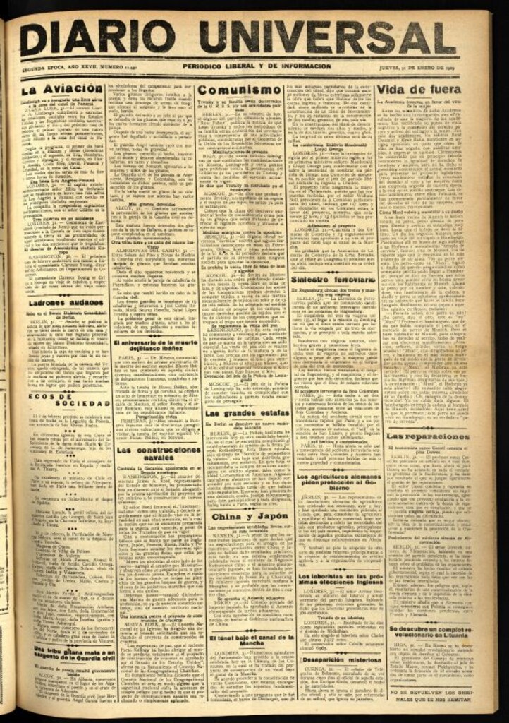 Miniatura de Diario Universal del 31 de enero de 1929