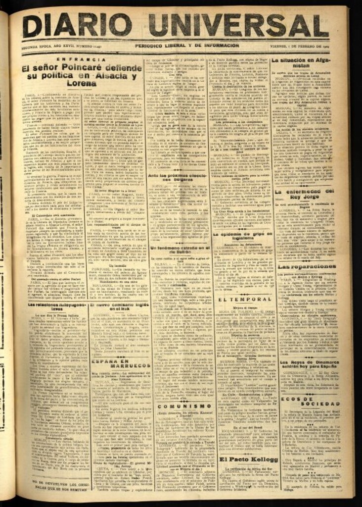 Miniatura de Diario Universal del 1 de febrero de 1929