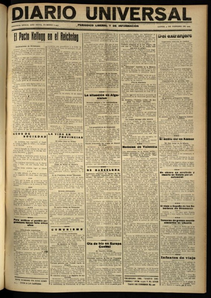 Miniatura de Diario Universal del 4 de febrero de 1929