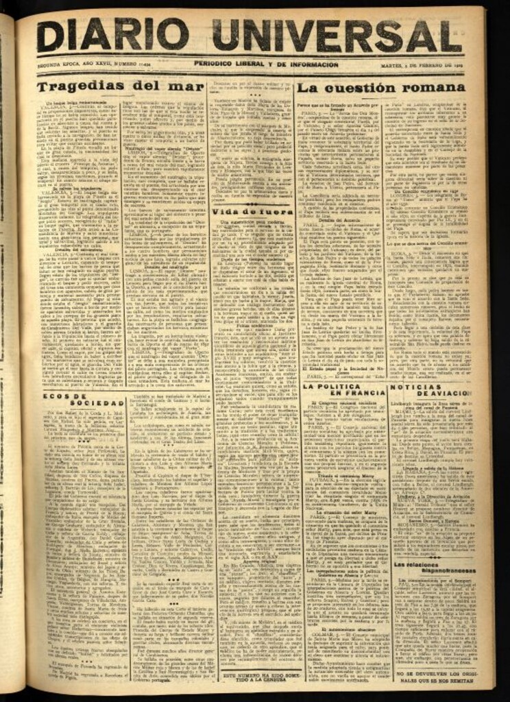 Miniatura de Diario Universal del 5 de febrero de 1929