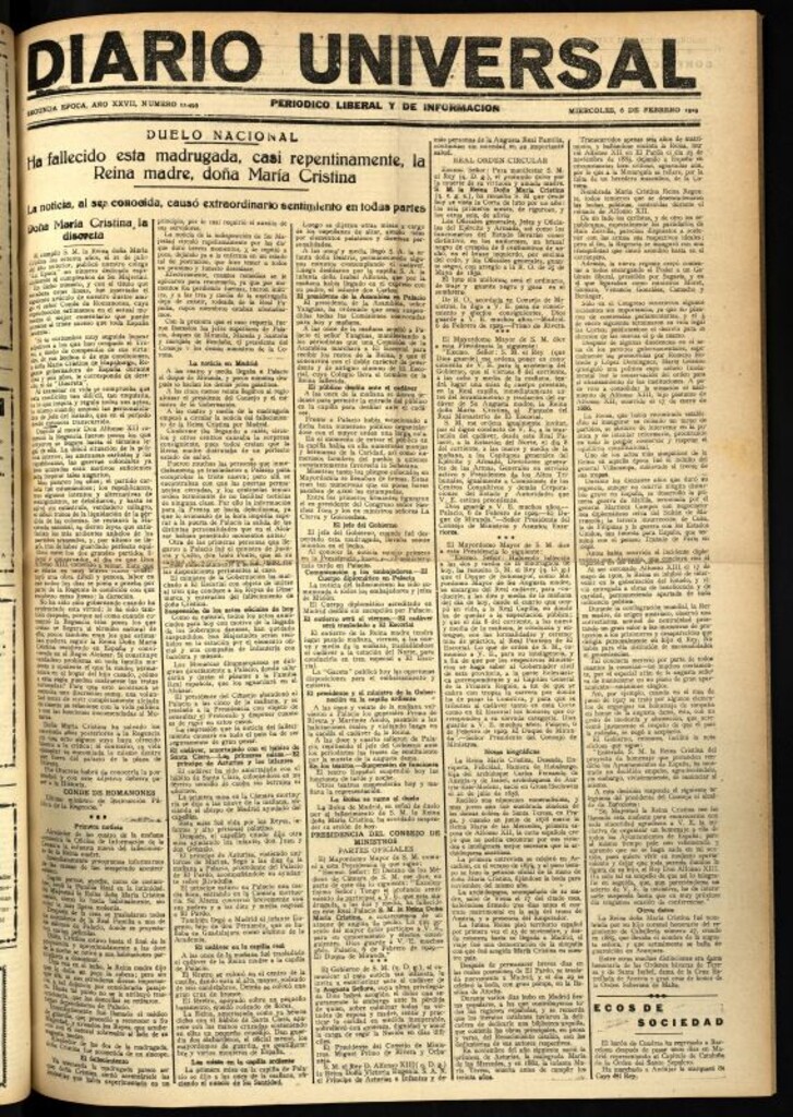 Miniatura de Diario Universal del 6 de febrero de 1929