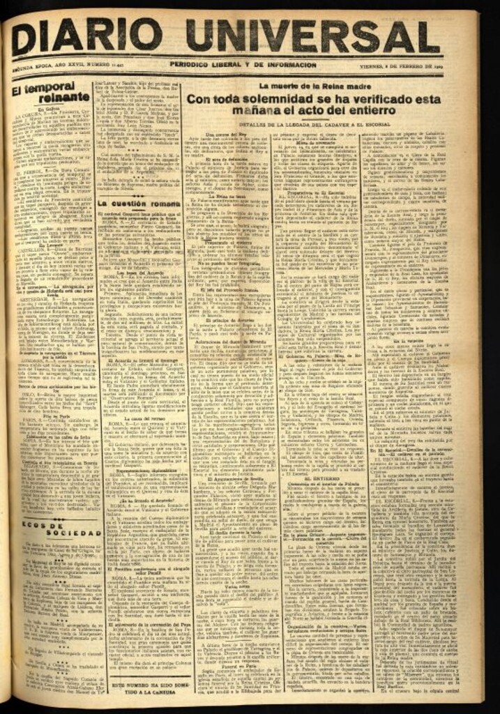 Miniatura de Diario Universal del 8 de febrero de 1929
