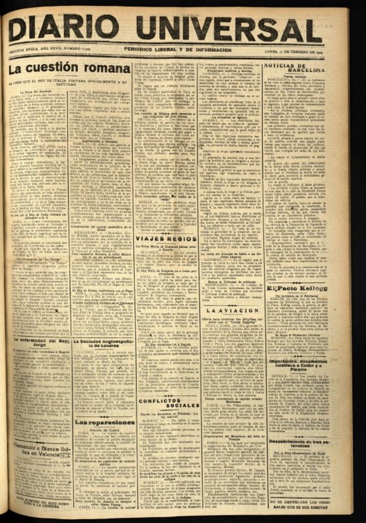 Miniatura de Diario Universal del 11 de febrero de 1929