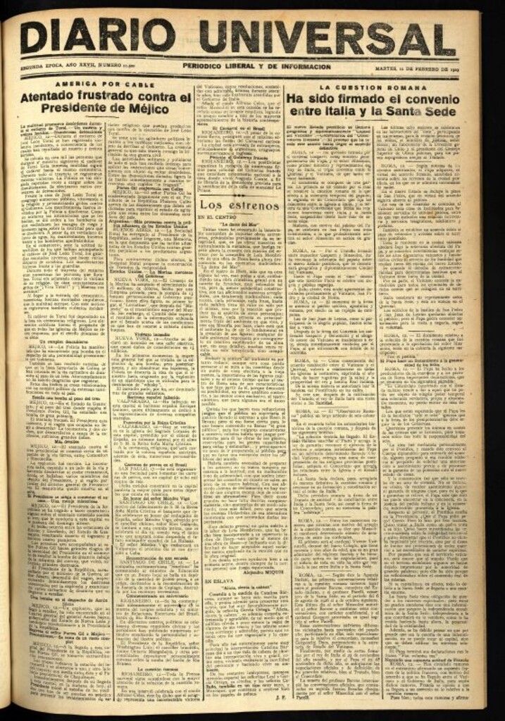 Miniatura de Diario Universal del 12 de febrero de 1929