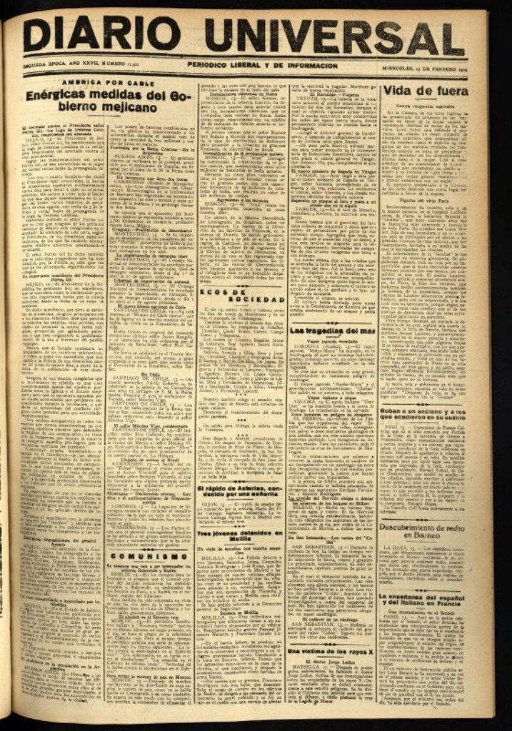 Miniatura de Diario Universal del 13 de febrero de 1929