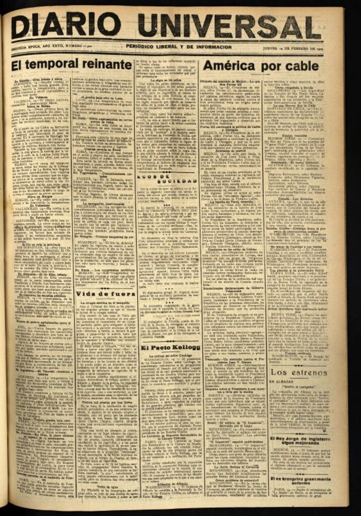 Miniatura de Diario Universal del 14 de febrero de 1929