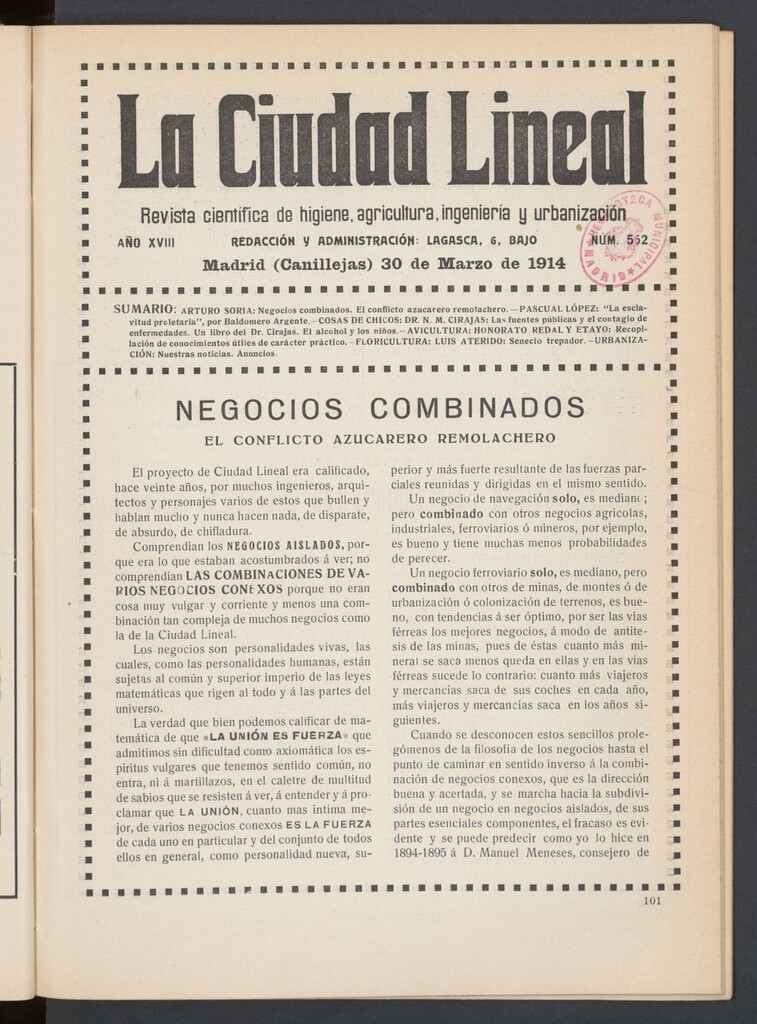 Miniatura de La Ciudad Lineal : órgano oficial de la Compañía Madrileña de Urbanización del 30 de marzo de 1914