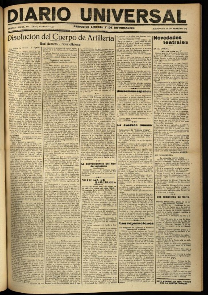 Miniatura de Diario Universal del 20 de febrero de 1929