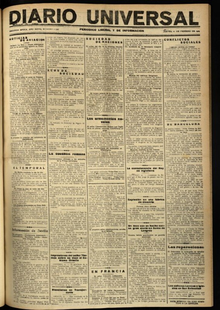 Miniatura de Diario Universal del 21 de febrero de 1929