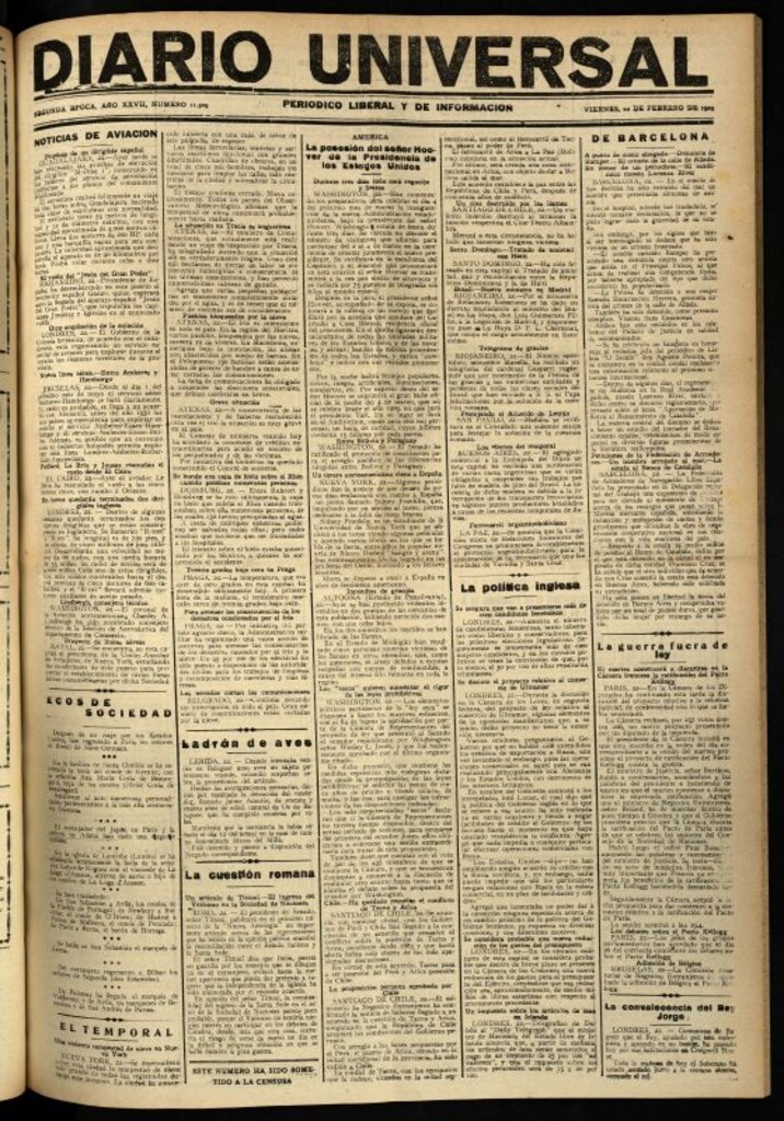 Miniatura de Diario Universal del 22 de febrero de 1929