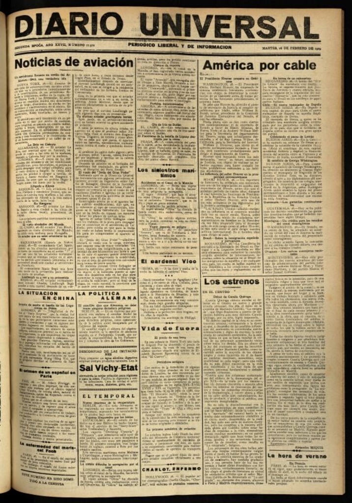 Miniatura de Diario Universal del 26 de febrero de 1929