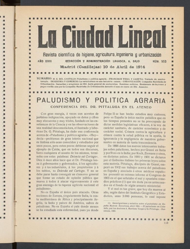 Miniatura de La Ciudad Lineal : órgano oficial de la Compañía Madrileña de Urbanización del 10 de abril de 1914