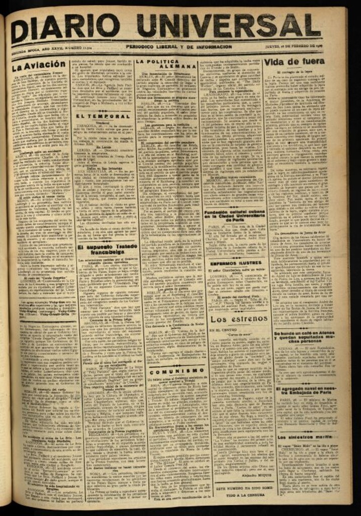 Miniatura de Diario Universal del 28 de febrero de 1929