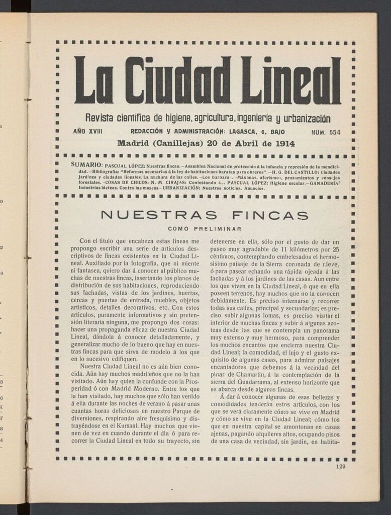 Miniatura de La Ciudad Lineal : órgano oficial de la Compañía Madrileña de Urbanización del 20 de abril de 1914