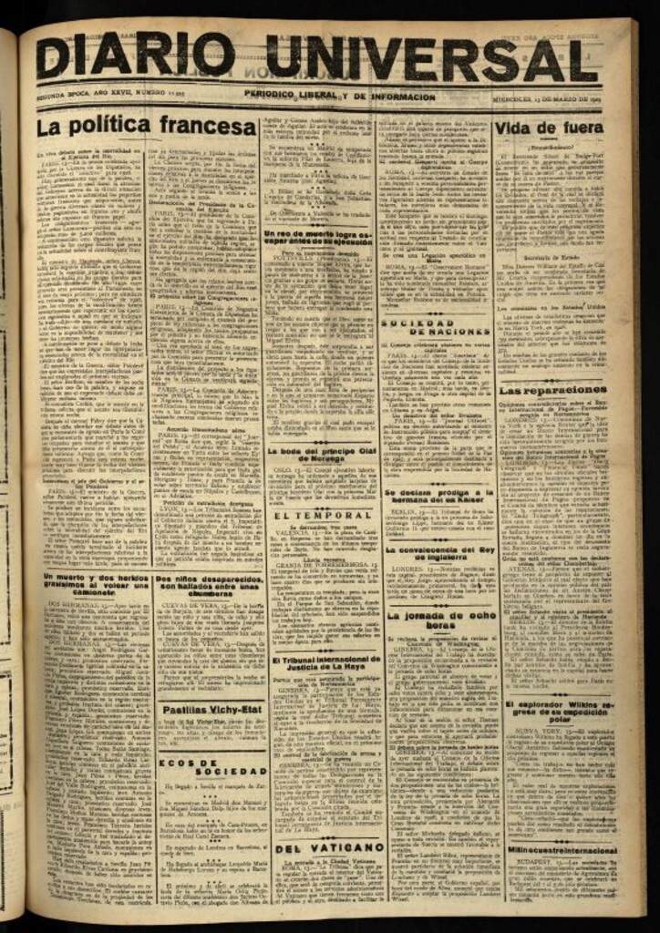 Miniatura de Diario Universal del 13 de marzo de 1929