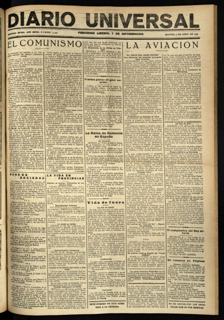 Miniatura de Diario Universal del 9 de abril de 1929