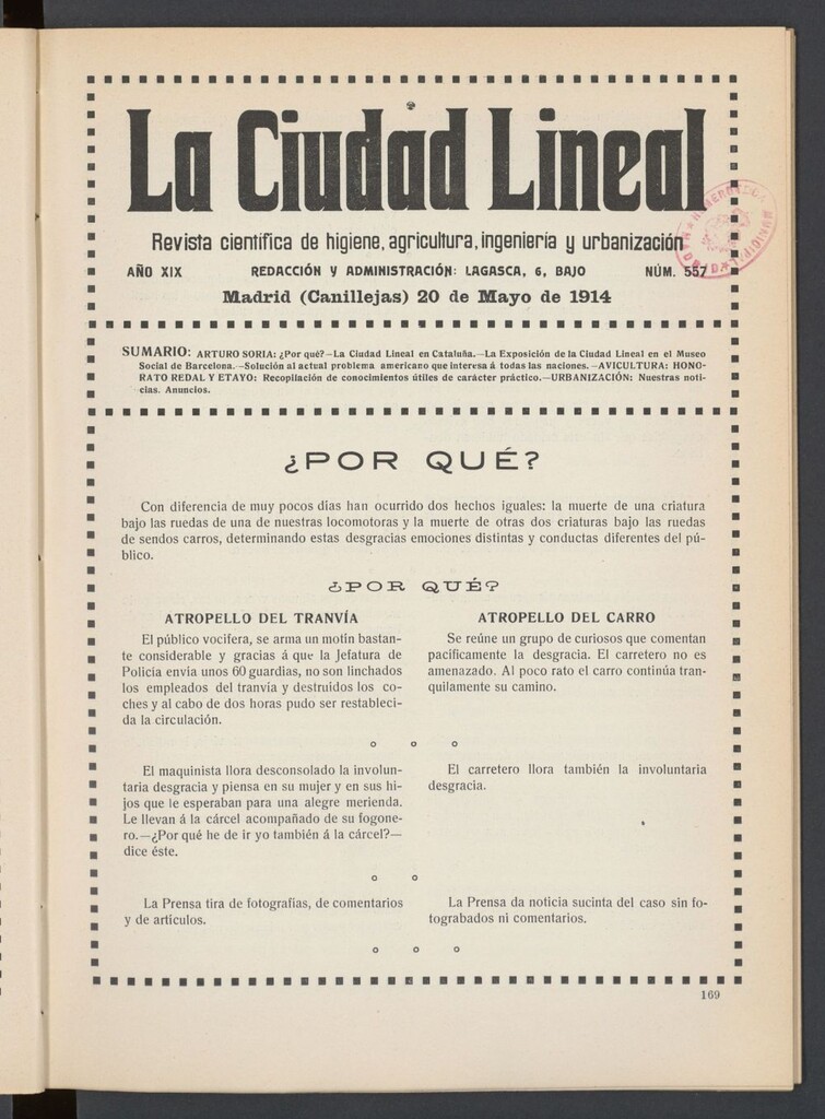 Miniatura de La Ciudad Lineal : órgano oficial de la Compañía Madrileña de Urbanización del 20 de mayo de 1914