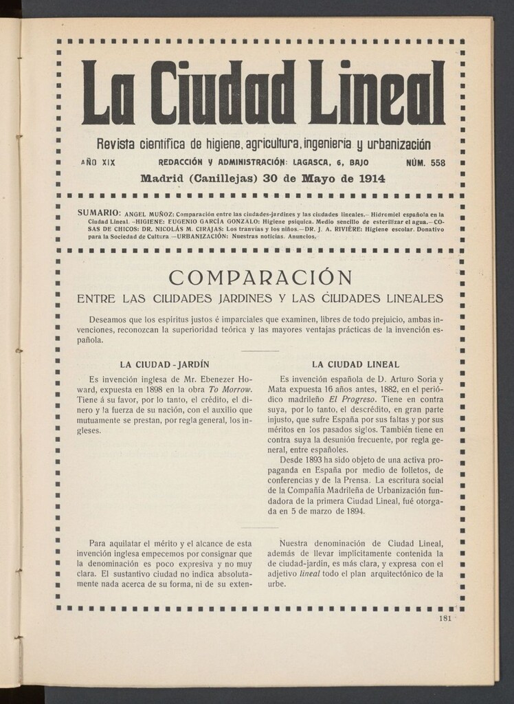 Miniatura de La Ciudad Lineal : órgano oficial de la Compañía Madrileña de Urbanización del 30 de mayo de 1914