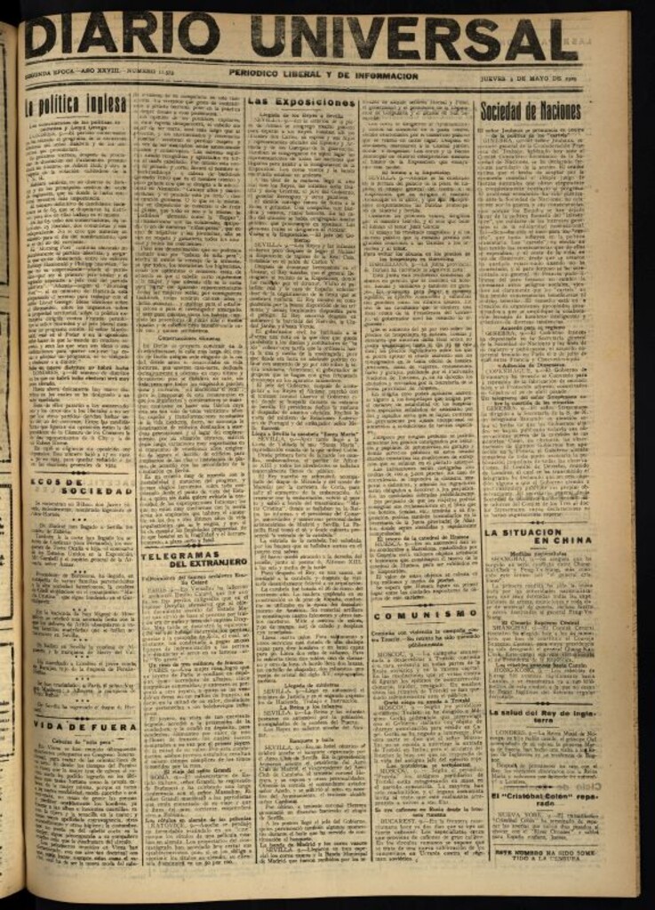 Miniatura de Diario Universal del 9 de mayo de 1929