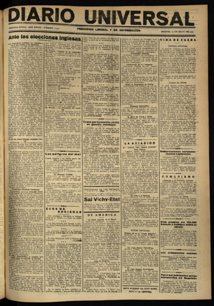 Miniatura de Diario Universal del 14 de mayo de 1929