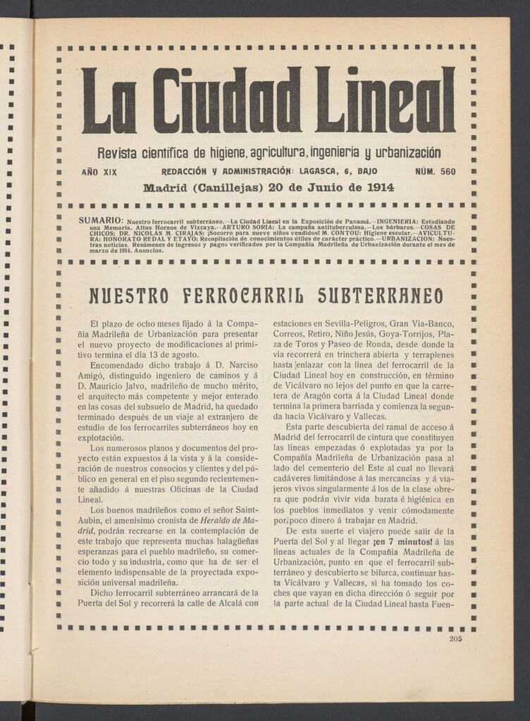 Miniatura de La Ciudad Lineal : órgano oficial de la Compañía Madrileña de Urbanización del 20 de junio de 1914