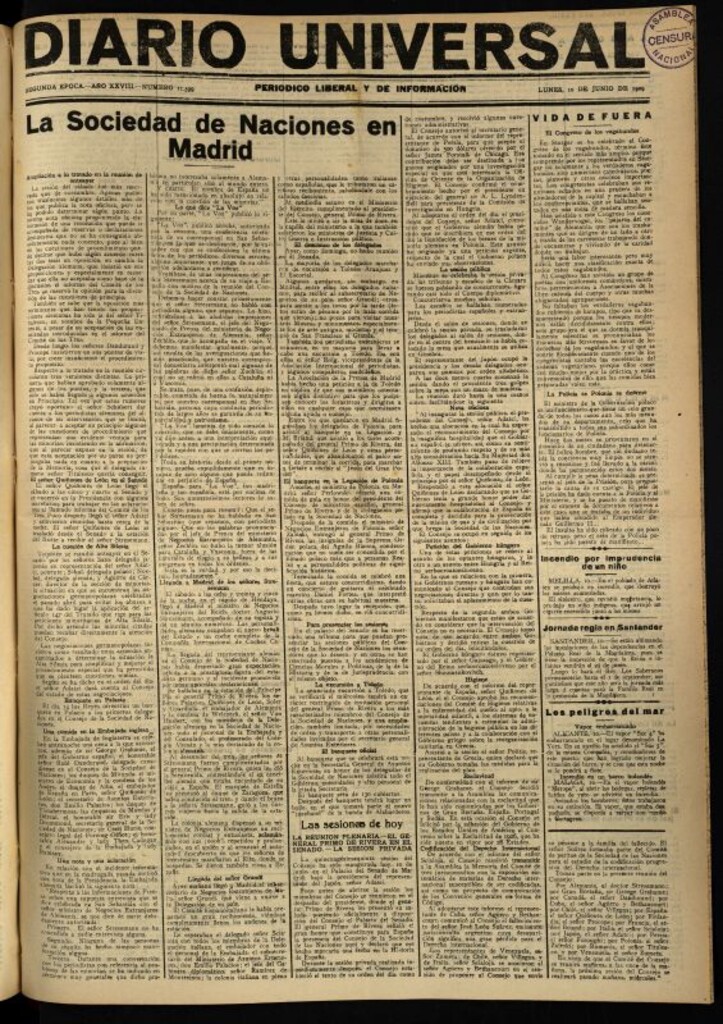 Miniatura de Diario Universal del 10 de junio de 1929