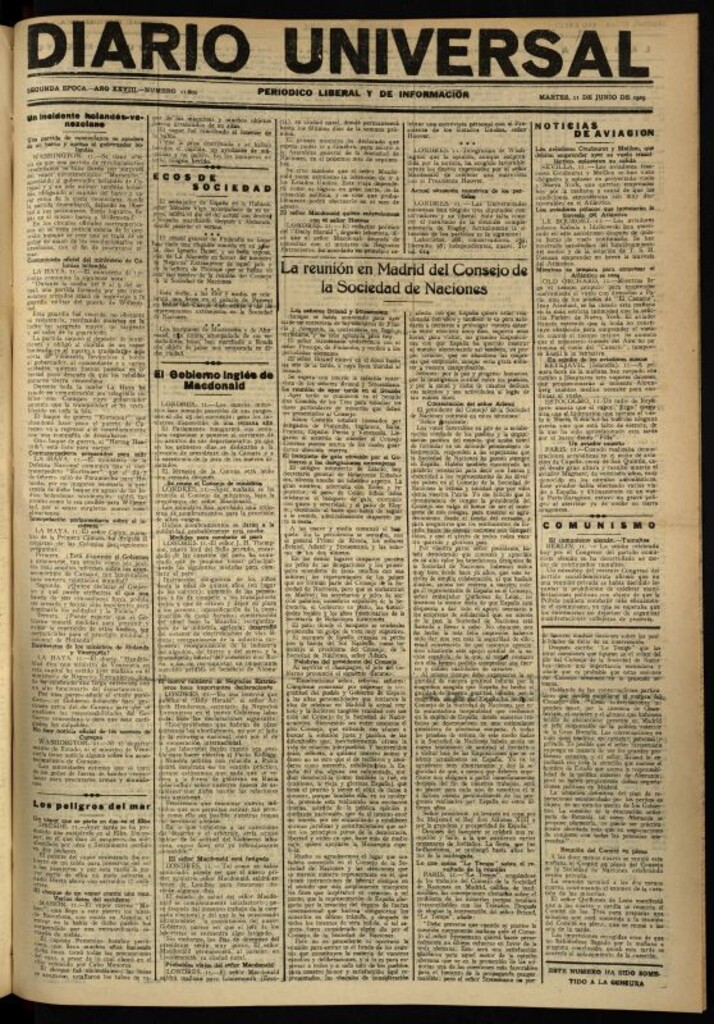 Miniatura de Diario Universal del 11 de junio de 1929